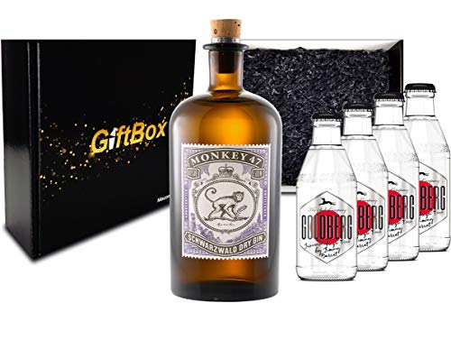 Gin Tonic Set Giftbox Geschenkset - Monkey 47 Schwarzwald Dry Gin 0,5l (47% Vol) + 4x Goldberg Japanese Yuzu Tonic Water 200ml inkl. Pfand MEHRWEG -[Enthält Sulfite] von Monkey 47-Monkey 47