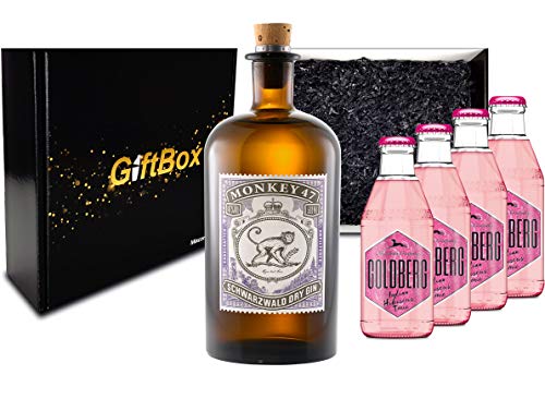Gin Tonic Set Giftbox Geschenkset - Monkey 47 Schwarzwald Dry Gin 0,5l (47% Vol) + 4x Goldberg Indian Hibiscus Tonic 200ml inkl. Pfand MEHRWEG -[Enthält Sulfite] von Monkey 47-Monkey 47