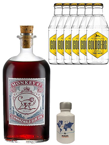 Gin-Set Monkey 47 SLOE GIN Schwarzwald Dry Gin 0,5 Liter + Nordes Atlantic Gin 0,05 Liter Miniatur + 6 Goldberg Tonic Water 0,2 Liter von Monkey 47