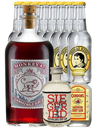 Gin-Set Monkey 47 SLOE GIN Schwarzwald Dry Gin 0,5 Liter + Siegfried Dry Gin Deutschland 4cl + Gordons Dry Gin 5cl + 8 Thomas Henry Tonic Water 0,2 Liter von Monkey 47