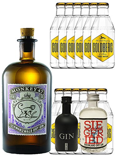 Gin-Set Monkey 47 Schwarzwald Dry Gin 0,5 Liter + Black Gin Gansloser Deutschland 5cl + Siegfried Dry Gin Deutschland 4cl + 12 x Goldberg Tonic Water 0,2 Liter von Monkey 47