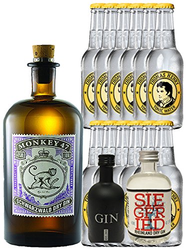 Gin-Set Monkey 47 Schwarzwald Dry Gin 0,5 Liter + Black Gin Gansloser Deutschland 5cl + Siegfried Dry Gin Deutschland 4cl + 12 x Thomas Henry Tonic Water 0,2 Liter von Monkey 47