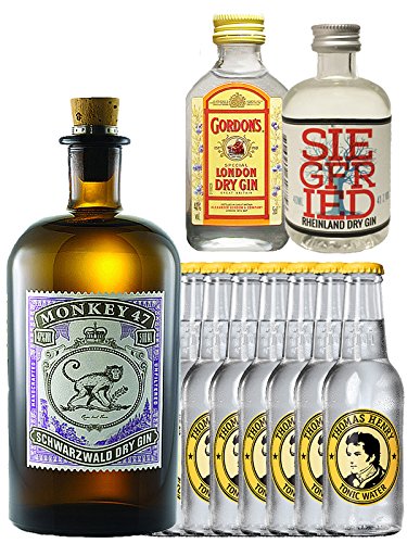 Gin-Set Monkey 47 Schwarzwald Dry Gin 0,5 Liter + Siegfried Dry Gin Deutschland 4cl + Gordons Dry Gin 5cl + 8 Thomas Henry Tonic Water 0,2 Liter von Monkey 47