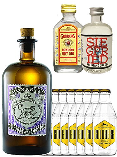 Gin-Set Monkey 47 Schwarzwald Dry Gin 0,5 Liter + Siegfried Dry Gin Deutschland 4cl + Gordons Dry Gin 5cl + 8 x Goldberg Tonic Water 0,2 Liter von Monkey 47