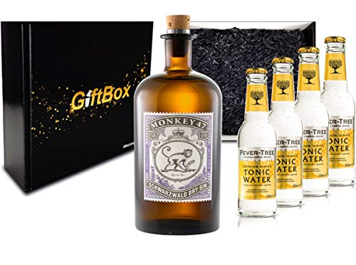 Gin Tonic Giftbox Geschenkset - Monkey 47 Schwarzwald Gin 0,5l (47% Vol) + 4x Fever Tree Tonic Water 200ml inkl. Pfand MEHRWEG -[Enthält Sulfite] von Monkey 47-Monkey 47