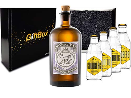 Gin Tonic Giftbox Geschenkset - Monkey 47 Schwarzwald Gin 0,5l (47% Vol) + 4x Goldberg Tonic Water 200ml inkl. Pfand MEHRWEG -[Enthält Sulfite] von Monkey 47-Monkey 47