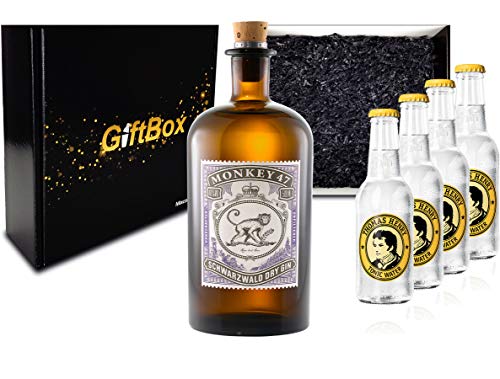Gin Tonic Giftbox Geschenkset - Monkey 47 Schwarzwald Gin 0,5l (47% Vol) + 4x Thomas Henry Tonic Water 200ml inkl. Pfand MEHRWEG -[Enthält Sulfite] von Monkey 47-Monkey 47