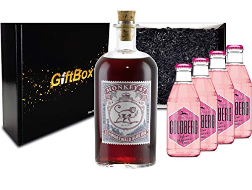 Gin Tonic Set Giftbox Geschenkset - Monkey 47 Schwarzwald Sloe Gin 0,5l (29% Vol) + 4x Goldberg Indian Hibiscus Tonic 200ml inkl. Pfand MEHRWEG -[Enthält Sulfite] von Monkey 47-Monkey 47