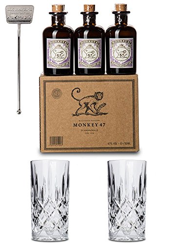 Monkey 47 Gin Set | 6X Monkey Minis | 2X Gin Tonic Gläser | 1x Stirrer | 1x Cocktailkarte von Monkey 47