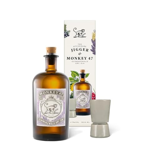 Monkey 47 & Jigger Set, Schwarzwald Dry Gin, harmonischer Premium Gin mit Wacholder-Aroma & frischen Zitronen- und Fruchtnoten, 1 x 0,5 L von Monkey 47