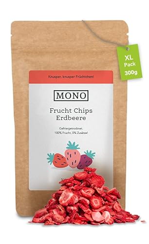 Mono gefriergetrocknete Chips - 300g Erdbeer Chips aus 100% natürlichen Erdbeeren - tropische Trockenfrüchte - Erdbeer Trockenobst - Snack für Müsli & Desserts - strawberry chips von Mono Tee