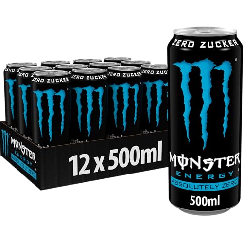 Monster Energy Absolutely Zero - koffeinhaltiger Energy Drink mit klassischem Monster-Geschmack - ohne Zucker - in praktischen Einweg Dosen (12 x 500 ml) von Monster Energy