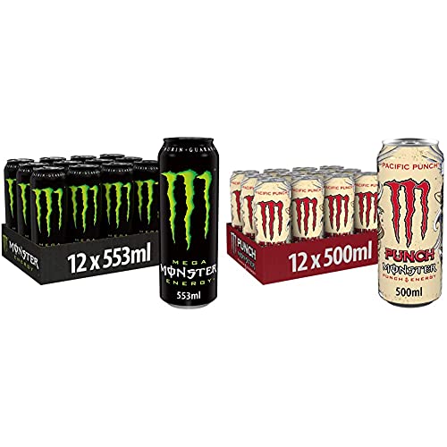 Monster Energy, 553 ml, Einweg-Dose, mit klassischem Energy-Geschmack – wiederverschließbar & Pacific Punch, 500 ml, Einweg-Dose, mit einem Mix aus Himbeere, Guave und Kirsche von Monster Energy