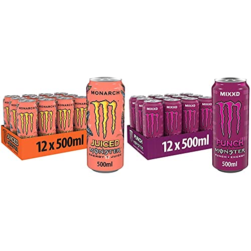 Monster Energy Monarch, 12x500 ml, Einweg-Dose, mit einem Mix aus Pfirsich und Nektarine & MIXXD Punch, 12x500 ml, Einweg-Dose – so süß wie selbstgemachter Punsch von Monster Energy