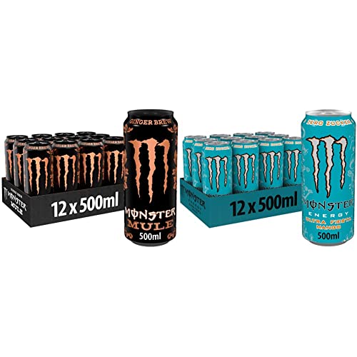 Monster Energy Mule, 12x500 ml, Einweg-Dose, im Trend-Flavor Ingwer und mit Zero Zucker & Ultra Fiesta, 12x500 ml, Einweg-Dose, Zero Zucker und Zero Kalorien von Monster Energy