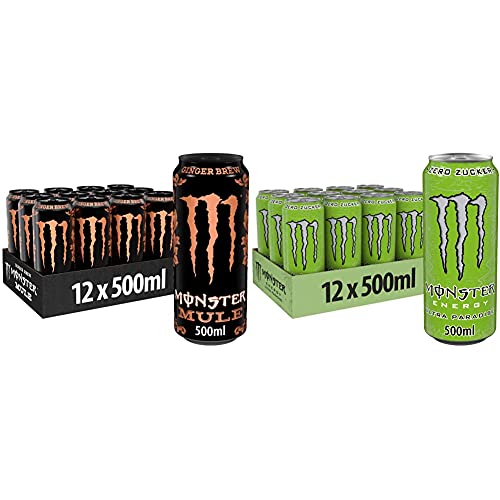 Monster Energy Mule, 500 ml, Einweg-Dose, im Trend-Flavor Ingwer und mit Zero Zucker & Ultra Paradise, 500 ml, Einweg-Dose, Zero Zucker und Zero Kalorien von Monster Energy