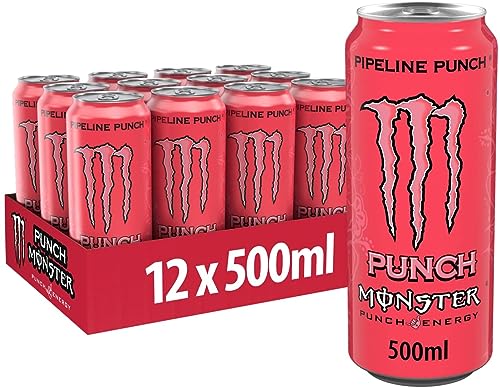Monster Energy Pipeline Punsch - koffeinhaltiger Energy Drink mit erfrischendem Punsch-Geschmack aus Maracuja, Orange und Guave - in praktischen Einweg Dosen (12 x 500 ml) von Monster Energy