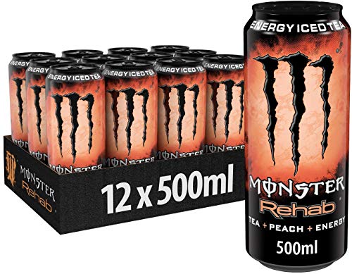 Monster Energy Rehab Peach - koffeinhaltiger Energy-Eistee mit Pfirsich-Geschmack - Energy Drink ohne Kohlensäure - in praktischen Einweg Dosen (12 x 500 ml) von Monster Energy