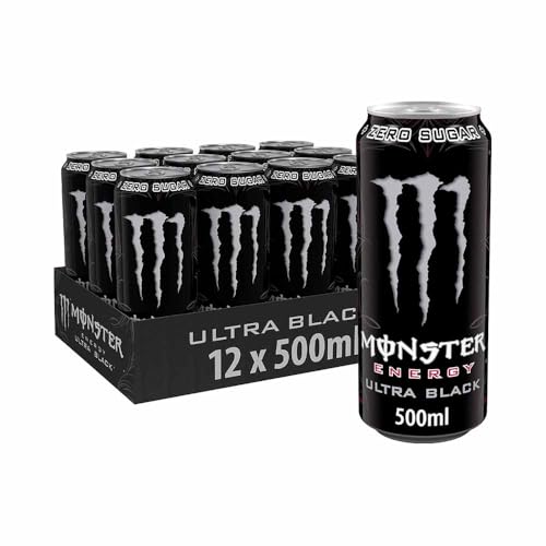 Monster Energy Ultra Black® Kohlensäurehaltiger Energy Drink | L-Carnitin + Zero Sugar + Taurin, 500.1 ml/500 ml, 12er Pack von Monster Energy