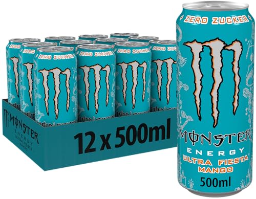 Monster Energy Ultra Fiesta - koffeinhaltiger Energy Drink mit leichtem Mango-Geschmack - ohne Zucker und ohne Kalorien - in praktischen Einweg Dosen (12 x 500 ml) von Monster Energy