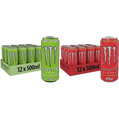 Monster Energy Ultra Paradise - koffeinhaltiger Energy Drink mit Kombination aus Apfel, Kiwi und Gurke & Ultra Watermelon - koffeinhaltiger Energy Drink mit Wassermelonen-Geschmack von Monster Energy
