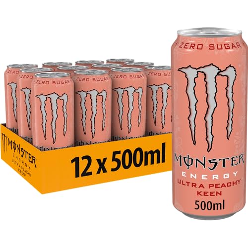 Monster Energy Ultra Peachy Keen - koffeinhaltiger Energy Drink mit erfrischendem Pfirsich-Geschmack - ohne Zucker und ohne Kalorien - in praktischen Einweg Dosen (12 x 500 ml) von Monster Energy