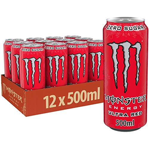 Monster Energy Ultra Red - koffeinhaltiger Energy Drink mit Geschmack aus roten Früchten - ohne Zucker und ohne Kalorien - in praktischen Einweg Dosen (12 x 500 ml) von Monster Energy
