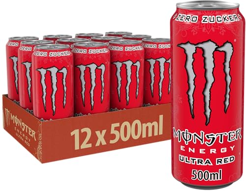 Monster Energy Ultra Red - koffeinhaltiger Energy Drink mit Geschmack aus roten Früchten - ohne Zucker und ohne Kalorien - in praktischen Einweg Dosen (12 x 500 ml) von Monster Energy