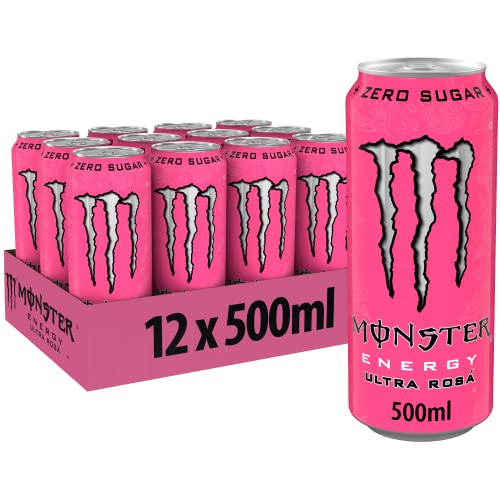 Monster Energy Ultra Rosa - koffeinhaltiger Energy Drink mit erfrischendem Grapefruit Geschmack - ohne Zucker und ohne Kalorien - in praktischen Einweg Dosen (12 x 500 ml) von Monster Energy