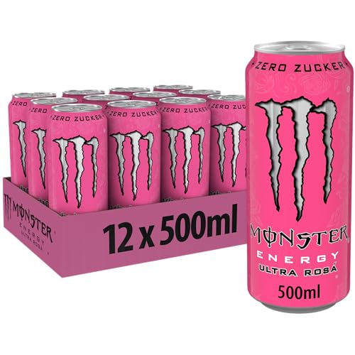 Monster Energy Ultra Rosa - koffeinhaltiger Energy Drink mit erfrischendem Grapefruit Geschmack - ohne Zucker und ohne Kalorien - in praktischen Einweg Dosen (12 x 500 ml) von Monster Energy