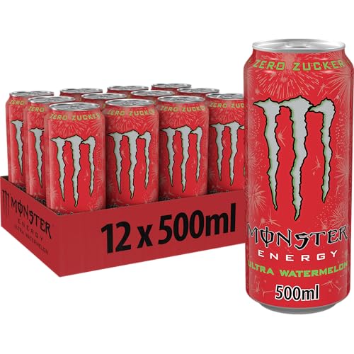 Monster Energy Ultra Watermelon - koffeinhaltiger Energy Drink mit Wassermelonen-Geschmack - in praktischen Einweg Dosen (12 x 500 ml) von Monster Energy