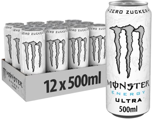 Monster Energy Ultra White - koffeinhaltiger Energy Drink mit sanftem Zitrus-Geschmack - ohne Zucker und ohne Kalorien - in praktischen Einweg Dosen (12 x 500 ml) von Monster Energy