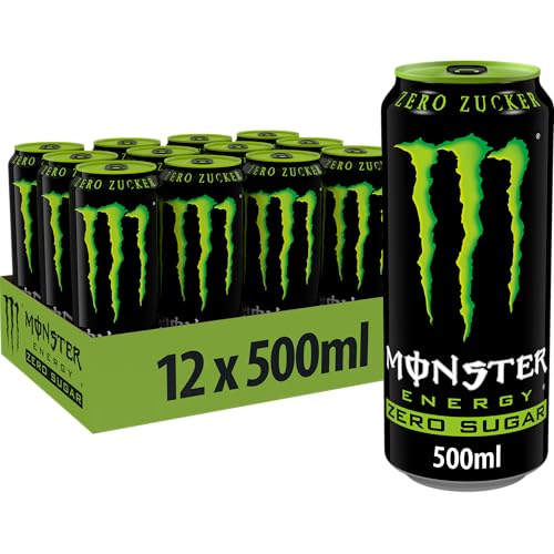 Monster Energy Zero Sugar - koffeinhaltiger Energydrink mit klassischem Energy-Geschmack - ohne Zucker und ohne Kalorien - in praktischen Einweg Dosen (12 x 500 ml) von Monster Energy