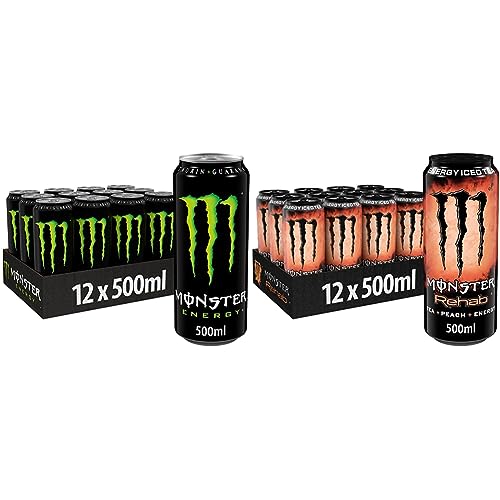 Monster Energy - koffeinhaltiger Energy Drink mit klassischem Energy-Geschmack & Rehab Peach - koffeinhaltiger Energy-Eistee mit Pfirsich-Geschmack von Monster Energy