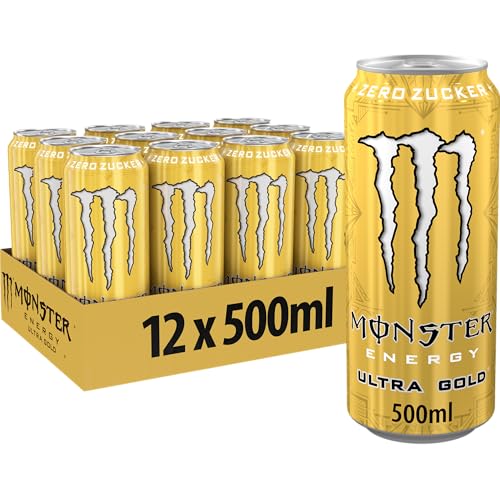 Monster Energy Ultra Gold - koffeinhaltiger Energy Drink mit fruchtigem Ananas-Geschmack - ohne Zucker und ohne Kalorien - in praktischen Einweg Dosen (12 x 500 ml) von Monster Energy