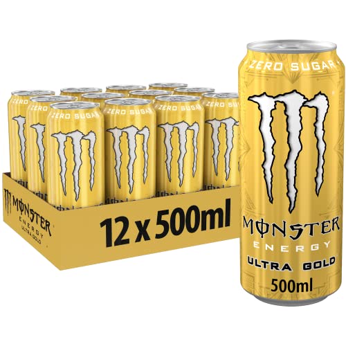 Monster Energy Ultra Gold - koffeinhaltiger Energy Drink mit fruchtigem Ananas-Geschmack - ohne Zucker und ohne Kalorien - in praktischen Einweg Dosen (12 x 500 ml) von Monster Energy