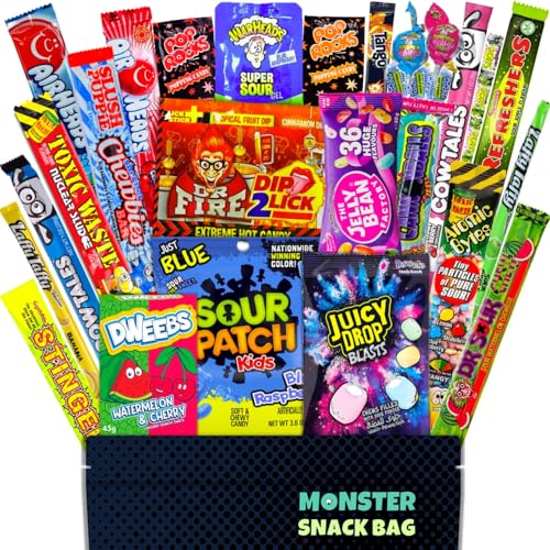 30 Amerikanische Süßigkeiten aus den USA in einer Box auch als Geschenkidee oder für Partys - TikTok Trend Süssigkeiten XXL Mix mit American Candy von Monster SnackBag