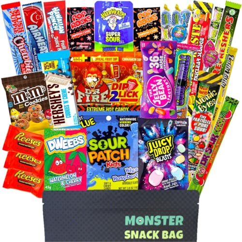 30 Amerikanische Süßigkeiten aus den USA in einer Box auch als Geschenkidee oder für Partys - Süssigkeiten XXL Mix mit US Sweets und American Candy von Monster SnackBag