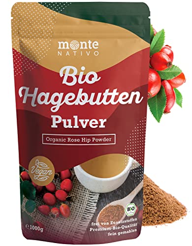 Hagebuttenpulver Bio 1kg Monte Nativo (1000g) - Hagebutten Pulver - Getrocknete Früchte - Hagebutten schonend gemahlen - Hagebuttenmehl - 100% naturrein - Ideal zur Zugabe in Smoothies, Säfte von Monte Nativo