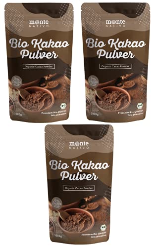 Bio Kakaopulver 3kg (3000g) von Monte Nativo | Vegan und stark entölt | Rohkakao - nährstoffreich und fein gemahlen | Zuckerarm | Frei von Zusatzstoffen | Perfekt als Trinkschokolade oder Backkakao von Monte Nativo