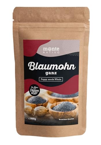 Blaumohn Monte Nativo (500g) - Mohn zum Backen - Mohnsamen ideal zum Mohnback - Premium Quaität Blaumohn - Getrocknete Gewürze - Poppy Seeds - Blaumohn zum backen von Monte Nativo
