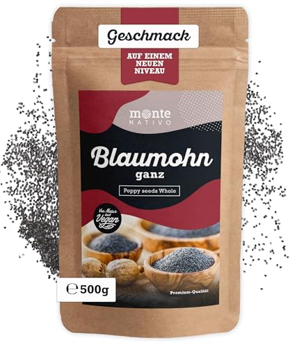 Blaumohn Monte Nativo (500g) - Mohn zum Backen - Mohnsamen ideal zum Mohnback - Schonend getrocknete und aromatische Gewürze ideal zum Kochen und Würzen - Intesives Aroma und Geschmack von Monte Nativo