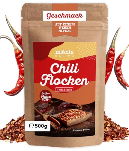 Chiliflocken Monte Nativo (500g) - Getrocknete Chilli Flocken - Chili Gewürz - Schonend getrocknete und aromatische Gewürze ideal zum Kochen und Würzen - Intesives Aroma und Geschmack von Monte Nativo