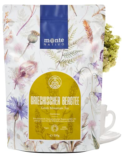 Griechischer Bergtee Monte Nativo (200g) - Greek Mountain Tea - Stimulierend und gesunder Sideritis Scardica - Immunsystem stärken - 100% natürlich - ohne Zusatzstoffe - Aromatischer Kräutertee lose von Monte Nativo