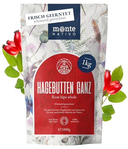 Hagebutentee Monte Nativo (1 kg) - Hagebutten getrocknet zur jeder Zeit - 100% reine und natürliche Hagebutte - Hagebutten ganz für Kräutertee, als Tee Geschenk - Aromatische Früchtetee - Eistee von Monte Nativo