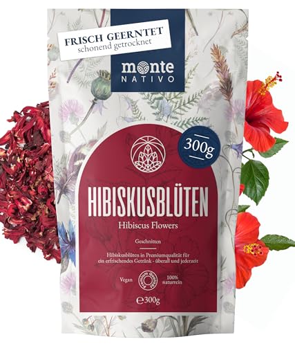 Hibiskustee Monte Nativo (300g) - Hibiskusblüten schonend getrocknet - Hibiskus als Hibiskusblütentee - 100% natürlich und ohne Zusatzstoffe - Aromatischer Hibiscus Tea für einen köstlichen Aufguss von Monte Nativo