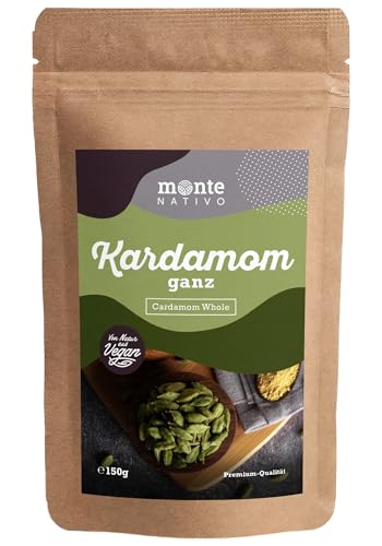 Kardamom ganz Monte Nativo (150g) - Ganzer Kardamom in Premium Qualität ideal für Currys, Chai und Glühwein - Schonend getrocknete Gewürze - Cardamom pods von Monte Nativo