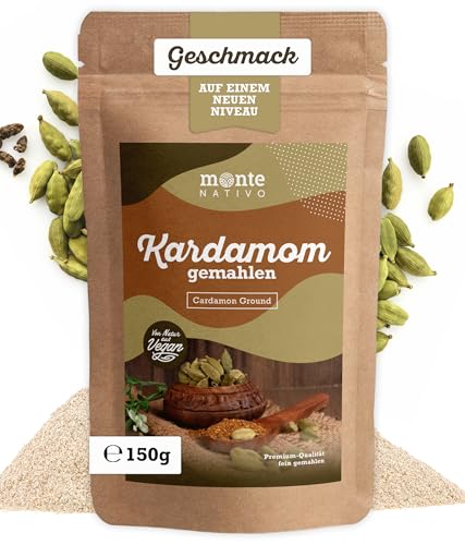 Kardamom gemahlen Monte Nativo (150g) - Hochwertige gemahlene Kardamom Samen - Kardamompulver als Kardamom Tee oder als Gewürz - Cardamom gemahlen - Glühwein und Chai Gewürz, für Gewürzmischungen von Monte Nativo