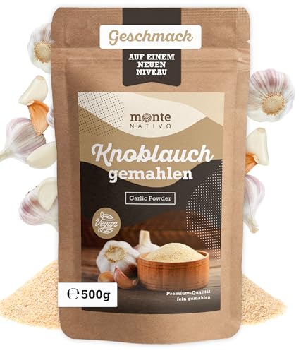 Knoblauchpulver Monte Nativo (500g) - Knoblauch gemahlen - Garlic Powder - Knoblauch Gewürz - Schonend getrocknete und aromatische Gewürze ideal zum Kochen und Würzen - Intesives Aroma und Geschmack von Monte Nativo