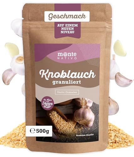 Knoblauch Granulat Monte Nativo (500g) - Aromatisches Knoblauchgranulat - Garlic Powder - Schonend getrocknete und aromatische Gewürze ideal zum Kochen und Würzen - Intesiver Geschmack von Monte Nativo